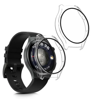 Produktbild von kwmobile 2x Glas Hülle für Huawei Watch 4 Schutzhülle - Fullbody Fitnesstracker Case Set aus Glas - Transparent