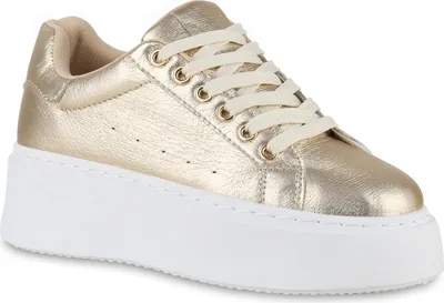 Produktbild von VAN HILL Damen Plateau Sneaker Schnürer Freizeit Schuhe 840983, Farbe: Gold, Größe: 38