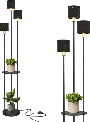 Produktbild von Puluomis Stehlampe 3 flammige Stehleuchte Standleuchte Bodenlampe, mit Fußschalter, E14 Fassung für Schlafzimmer Wohnzimmer Regal 160cm Schwarz
