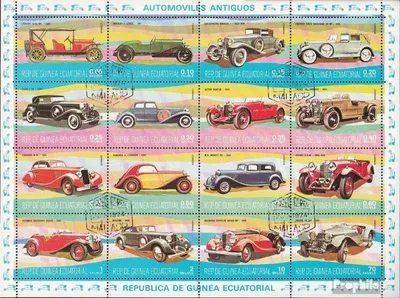 Produktbild von Briefmarken Äquatorialguinea 1977 Mi 1095-1110 Kleinbogen (kompl.Ausg.) gestempelt Alte Autos