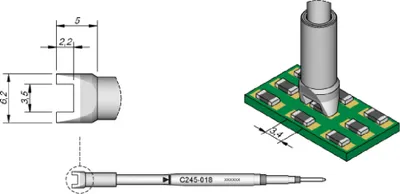 Obrázok produktu pre JBC SMD odpájkovací hrot série C245, C245018/3,5 mm, pre čipové komponenty C245018