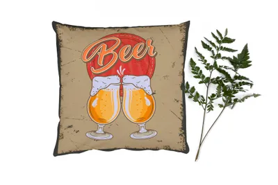 Produktbild von MuchoWow® Zierkissen Sofakissen Wohnzimmer Dekokissen 50x50 cm Mannshöhle - Bier - Glas - Retro - Komfort - Sofakissen