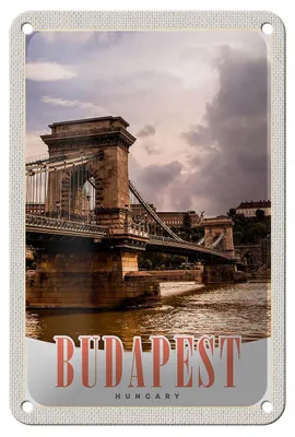 Produktbild von Blechschild Reise 12x18cm Budapest Ungarn Brücke Fluss Stadt Schild
