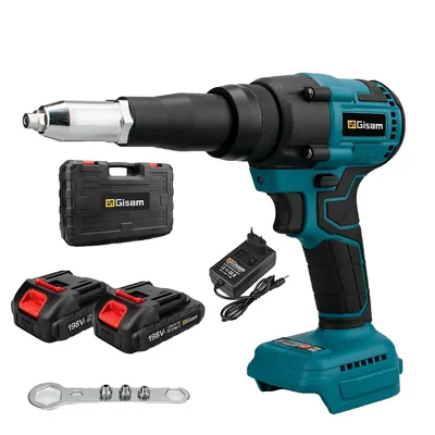 Produktbild von Kabellose bürstenlose elektrische Nietpistole, 20000N Zugkraft, 2,4-4,8mm Nietkapazität , 2 Batterie Kunststoffkasten