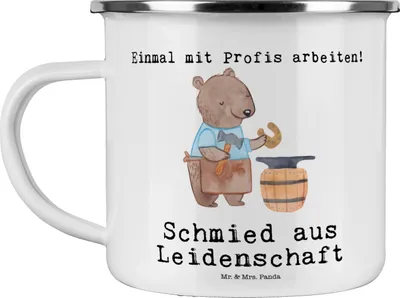 Produktbild von Mr. & Mrs. Panda Emaille Tasse Schmied Leidenschaft - Weiß - Geschenk, Outdoor Becher, Campingtasse, Teetasse, Pott