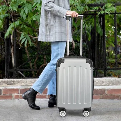 Immagine prodotto di Set da valigia grigio - Set da valigia a tre pezzi con trolley, dotato di ruote doppie e serratura TSA