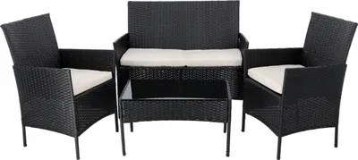 Image de À VENDRE : ensemble de meubles de jardin, 4 pièces, canapé, 2 fauteuils, table, noir, technorattan.