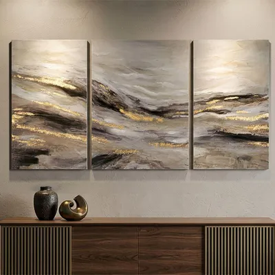 Immagine prodotto di Set di 3 dipinti su tela multicolore astratti cm 45x2,7x80 e 60x2,7x80