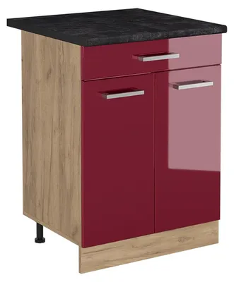 Productafbeelding van Keukenonderkast Vicco R-Line Rode hoogglans/Goudkleurig Eiken 60 cm met lade antraciet werkblad, Model 61202