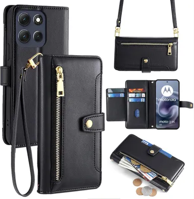 Immagine prodotto di Catena portacellulare per Motorola Moto G86 con cinturino custodia per cellulare slot per carte di credito borsa a tracolla in pelle nera