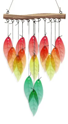 Image de Mobile à vent en verre, motifs arc-en-ciel, 58 cm, fabriqué à la main, peint. Décoration de jardin, carillon de vent pour l'extérieur