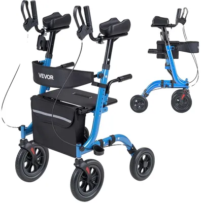Produktbild von VEVOR Rollator mit Sitz für Senioren, faltbarer Rollator, leichter Aluminium-Mobilitätshilfen mit PolyurethanVollrädern, verstellbarem Griff, Aufbewahrungstasche, Becher-/Stockhalter - Unterstützt 136 kg, Blau