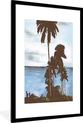Produktbild von MuchoWow® MuchoWow® Gerahmtes Poster Palme - Meer - Himmel 60x90 cm - Poster mit zchwarzem Bilderrahmen - Dekoration - Wandposter Wohnzimmer - Hochwertig