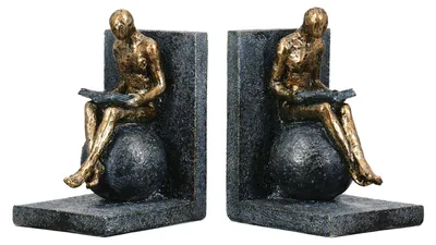 Produktbild von Gilde 2tlg. Set, Buchstützen, Mann, Kunstharz, grau, VE 1, L. 11 cm, B. 28 cm, H. 19 cm 57052