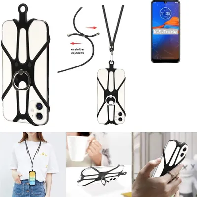 Produktbild von K-S-Trade 3in1 Handykette Handyband Handykordel Halsband Smartphone-Ring Handy-Ring kompatibel mit Motorola Moto E6S Fingerhalterung Handyring
