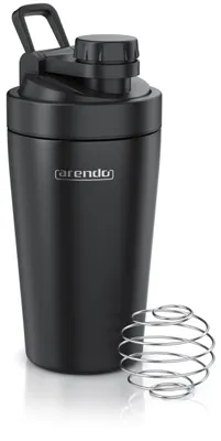 Produktbild von Arendo - Eiweiß Shaker Edelstahl 500ml, Protein Shaker mit Mixkugel, BPA frei, Mixbecher, Metall Premium Eiweißshaker, Tragegriff, Spülmaschinengeeignet, To Go für Yoga Fitness Sport, Schwarz – A: Sch