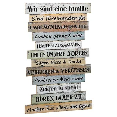 Produktbild von CEPEWA Schild Familienregeln Holz 51x33cm, mehrfarbig