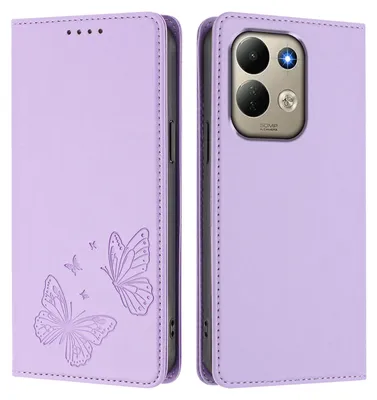 Image de Étui en cuir pour Xiaomi Redmi 17 4G/5G, avec motif papillon, type portefeuille rabattable avec support. Couleur : violet clair