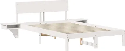 Zdjęcie produktu dla Łóżko Drewniane 135x190 Białe Rama Łóżka ze Stelażem Jednoosobowe