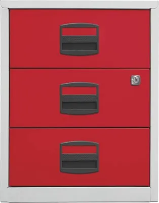Produktbild von BISLEY Schubladenschrank PFAM3S506 3Schubfächer grau/rot