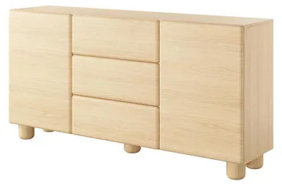 Produktbild von Sideboard Kommode CERVI 160 cm Eiche Vicenza 3 Schubladen 2 Türen Push-to-open Holzfüße