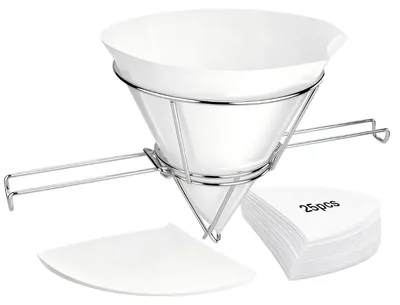 Produktbild von Frittieröl Filter Set mit Filterhalter 10 Zoll, Ölfilter für Küche & Gastronomie, mit 25 Filterpapieren, auch für Ahornsirup und Speiseöl
