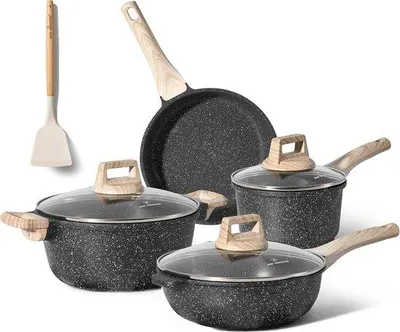 Produktbild von Famanu 8-teiliges Induktions-Pannenset - Komplettes Set mit Bratpfanne, Wokpfanne, Bratpfanne und Stielkasserolle