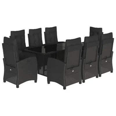 Produktbild von 9-tlg. Garten-Essgruppe mit Kissen Schwarz Poly Rattan