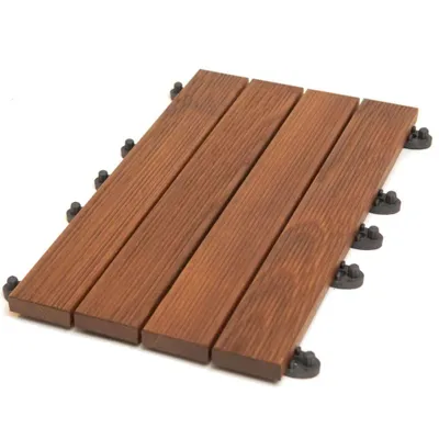Produktbild von GUMI Holz Terrassendielen Terrassenfliesen Balkonfliesen Klickfliesen aus Thermoesche 50x8 cm – Klicksystem Stecksystem für Balkon und Terrasse | 0,61 m²