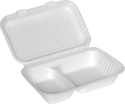 Produktbild von Menübox aus Zuckerrohr, zweiteilig, 1000 ml, 25 x 16 x 8 cm, 50 Stück.