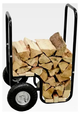 Produktbild von Kaminholzwagen 57×55×101cm / schwarzer Brennholz-Wagen und Regal aus Stahl mit 2 Luftreifen, Traglast bis 80kg - Sackkarre