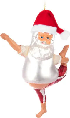Obrázek produktu pro BRUBAKER Otec Vánoc s pivním břichem Vánoční ozdoba ze skla - Ručně malovaná a foukaná - Vánoční ozdoba na stromeček Yoga Santa Funny