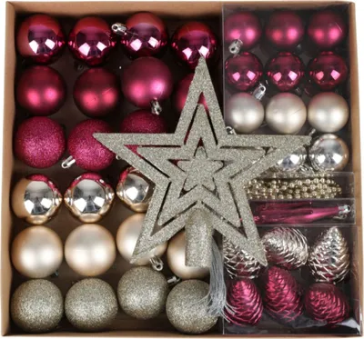 Produktbild von Weihnachtsbaumschmuck 50tlg. Christbaumschmuck Weihnachtsbaumkugeln Baumspitze, Variante:lila/champagner