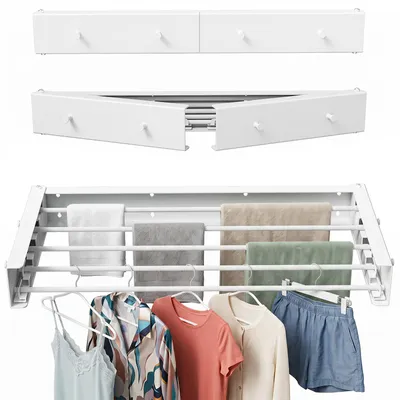 Productafbeelding van Ikodm uittrekbare wanddroger, inklapbare wasdroger met 5 stangen en 4 haken, ruimtebesparend voor binnen en buiten, 80 cm, 25 kg, wit