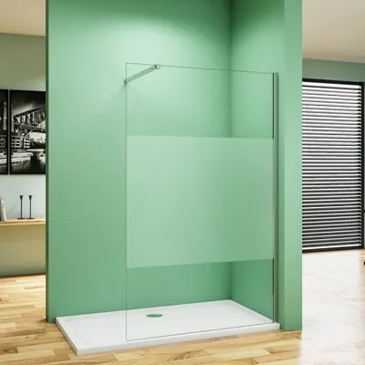 Produktbild von Walk in Duschkabine 70x200cm mit Befestigungsstange die Klemme 73-120cm Milchglasstreifen Duschabtrennung 8mm Nano ESG-Glas