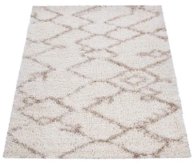 Produktbild von Hochflor Teppich Wohnzimmer Shaggy Langflor Modernes Boho Skandi Rauten Muster Grösse 80 cm Rund