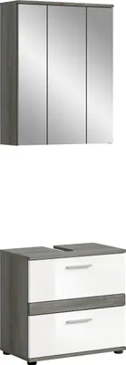 Produktbild von Badezimmer-Set >Blake< in Rauchsilber / Weiß Hochglanz - 60x191x34cm (BxHxT)