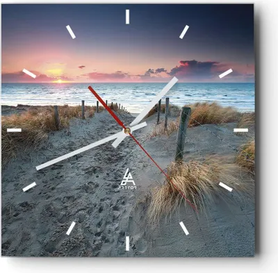 Produktbild von Wanduhr - Quadrat - Glasuhr - Strand Sand Spaziergang - 40x40cm - Schleichendes Uhrwerk - Lautlos - zum Aufhängen bereit - Dekoration Modern - Wanddekoration aus Glas - C3AC40x40-4924