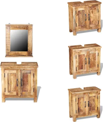 Produktbild von vidaXL Badkommode mit Spiegel Massivholz Mango - Badezimmermöbel-Sets