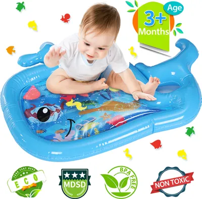 Produktbild von JOYXEON Wassermatte Baby Spielzeug Geschenke Motorikspielzeug Wasserspielmatte ab 0 3 6 9 Monaten, Spielsachen aufblasbare Spieldecke für Babys,Tummy-Time,0.3mm dick,EN71 MSDS CPC