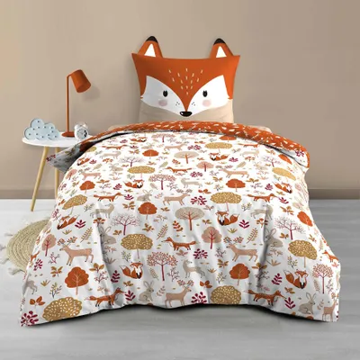 Produktbild von Kinderbettwäsche-Set aus Baumwolle, wendbar, mit Fuchs- und Naturmotiv