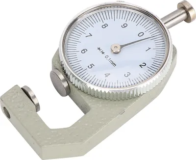 Produktbild von Dickenmessgerät mit runder Skala und flachem Kopf zur Messung von Schmuck, Leder und Plattenmaterial (0-10 mm)