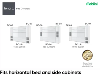 Produktbild von MEBLINI Hängeschrank für Horizontal Schrankbett Bed Concept - Wandschrank mit Ablagen und Teleskopen - Wandregal - BC-15 für 160x200 Horizontal - Weiß/Weiß Hochglanz