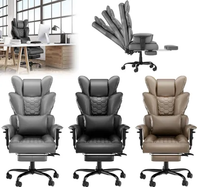 Obrázek produktu pro XINZI Ergonomická kancelářská židle -Polyuretankůže, vysoký opěrák, funkce naklápění v úhlu 155°, nosnost 150 kg, čalouněné područky pro kanceláře (šedá)