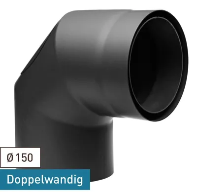 Produktbild von Raik Izoker Rauchrohrbogen 150mm schwarz doppelwandig 90° mit Tür für Rauchrohr / Ofenrohr