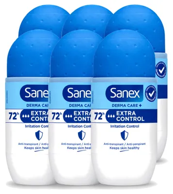 Image de 6 déodorants roll-on Sanex Dermo Extra Control - 53 ml - Pack économique - 6 pièces