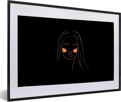 Produktbild von MuchoWow® Gerahmtes Poster Frau - Gold - Rosa - Strichzeichnung 60x40 cm - Poster mit Schwarzem Bilderrahmen Wandposter Rahmen Foto Bilder - Schlafzimmer - Plakat in Rahmen - Drucken