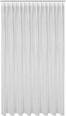 A white sheer curtain hanging vertically.