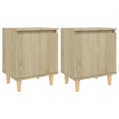 Image de vidaXL Tables de chevet, lot de 2, pieds en bois massif, chêne Sonoma, 40 x 30 x 50 cm