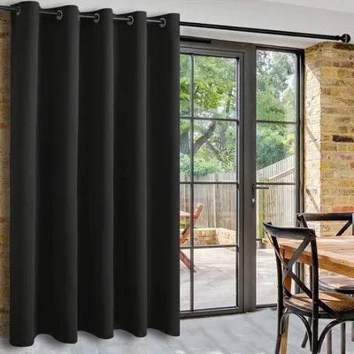 Produktbild von Vorhang für das Wohnzimmer – 1 Panel, schwarzer Vorhang, 213 cm Fallhöhe, thermisch isoliert – Schwarz – 203 x 213 cm (Breite x Länge)
